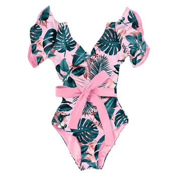 Fashion Print Bikini Ruffle Ολόσωμο μαγιό και ρούχα παραλίας Deep-v Holiday Beach φόρεμα καλοκαιρινό μαγιό εξώπλατο σέρφινγκ