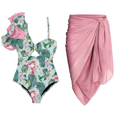 Fashion Print Bikini Ruffle Ολόσωμο μαγιό και ρούχα παραλίας Deep-v Holiday Beach φόρεμα καλοκαιρινό μαγιό εξώπλατο σέρφινγκ