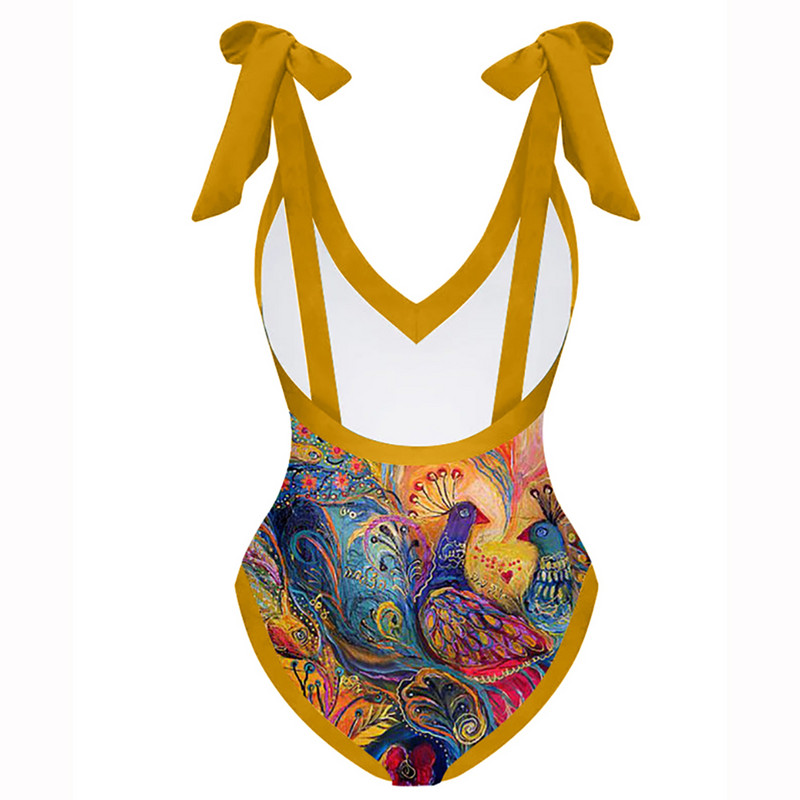 Kupaći kostimi 2022. Novi retro jednodijelni kupaći kostim i ženski kupaći kostim za pokrivanje Seksi bikini s printom Deep-V Odjeća za plažu Ljetno plivanje