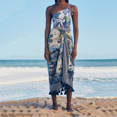 Plavi otisnuti bikini s naramenicama i šifonska bluza s resama Uski jednodijelni kupaći kostim za plažu s visokim strukom Bešavni ženski kupaći kostim