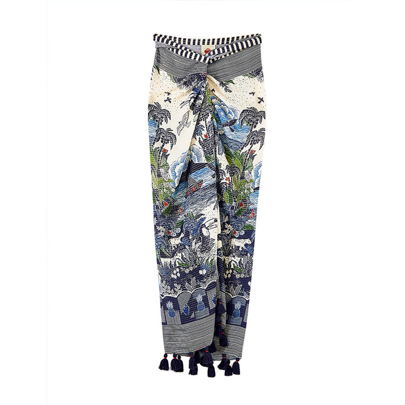 Plavi otisnuti bikini s naramenicama i šifonska bluza s resama Uski jednodijelni kupaći kostim za plažu s visokim strukom Bešavni ženski kupaći kostim