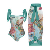 Costum de baie retro pentru femeie cu fustă Rochie de plajă de vacanță verde Costum de baie de designer Vintage Summer Surf Wear