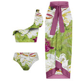 Divatos Ruffle the Shoulder fürdőruha kétrészes szett szoknyával Szexi nyomott bikini magas derekú fürdőruha Nyári Beach Wear Backless