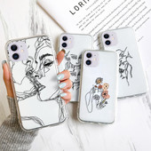 Abstract Line Face Phone Case για iPhone 14 Pro Max Case iPhone 11 12 13 Pro Max X 7 8 Plus XR XS Max Soft Silicone Back cover