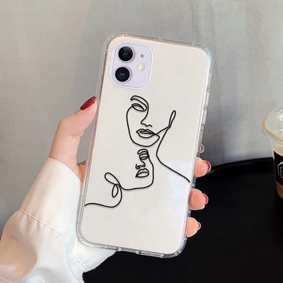 Abstract Line Face Phone Case για iPhone 14 Pro Max Case iPhone 11 12 13 Pro Max X 7 8 Plus XR XS Max Soft Silicone Back cover