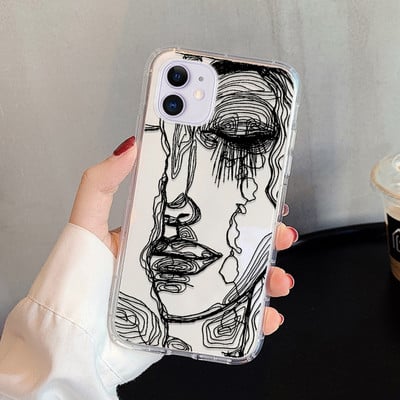 Abstract Line Face Phone Case για iPhone 14 Pro Max Case iPhone 11 12 13 Pro Max X 7 8 Plus XR XS Max Soft Silicone Back cover