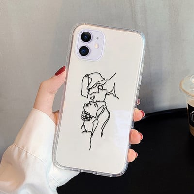 Abstract Line Face Phone Case για iPhone 14 Pro Max Case iPhone 11 12 13 Pro Max X 7 8 Plus XR XS Max Soft Silicone Back cover