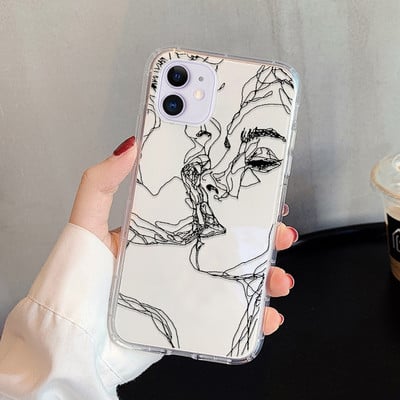Abstract Line Face Phone Case για iPhone 14 Pro Max Case iPhone 11 12 13 Pro Max X 7 8 Plus XR XS Max Soft Silicone Back cover
