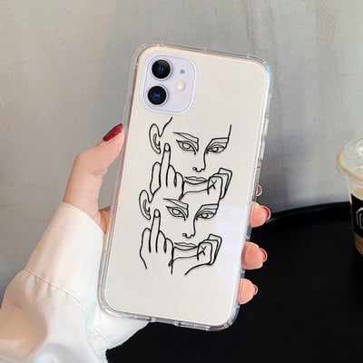 Abstract Line Face Phone Case για iPhone 14 Pro Max Case iPhone 11 12 13 Pro Max X 7 8 Plus XR XS Max Soft Silicone Back cover