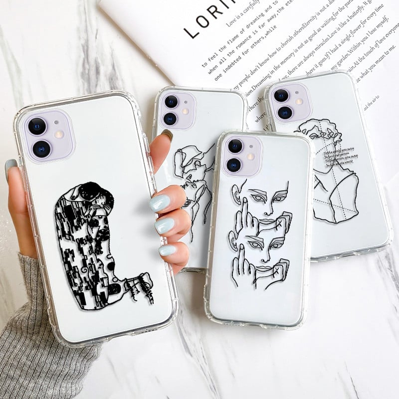 Abstract Line Face Phone Case για iPhone 14 Pro Max Case iPhone 11 12 13 Pro Max X 7 8 Plus XR XS Max Soft Silicone Back cover