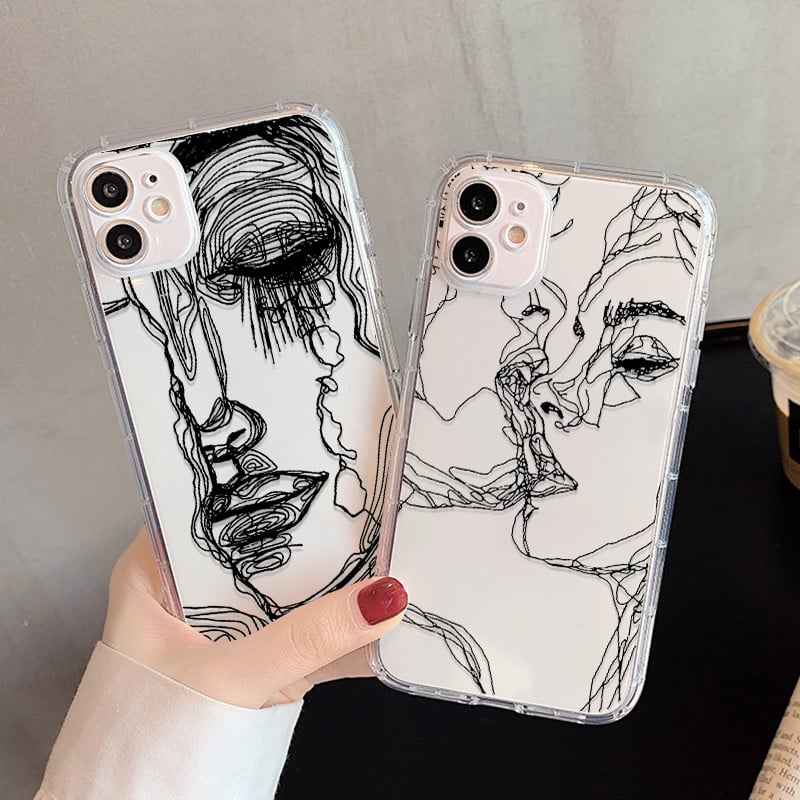 Abstract Line Face Phone Case για iPhone 14 Pro Max Case iPhone 11 12 13 Pro Max X 7 8 Plus XR XS Max Soft Silicone Back cover
