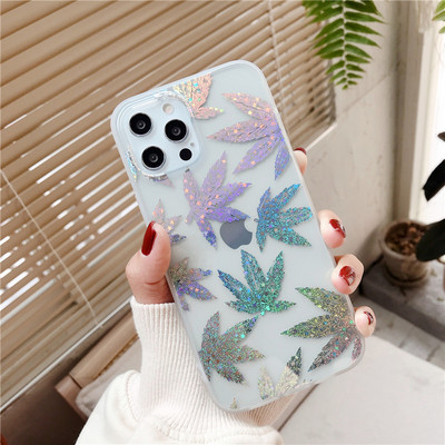 LUPWAY Husă de telefon din folie de aur vintage pentru iPhone 13 11 Pro Max 7 8 Plus 12 Pro XS Max X XR XS Max SE Copertă din frunze transparente