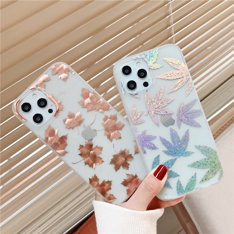 LUPWAY Husă de telefon din folie de aur vintage pentru iPhone 13 11 Pro Max 7 8 Plus 12 Pro XS Max X XR XS Max SE Copertă din frunze transparente