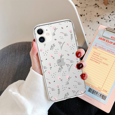Калъф за телефон LUPWAY Cute Flowers Leaf за iPhone 13 12 11 Pro Max 12 Mini XS Max XR X 7 8 Plus SE 2020 Мек прозрачен TPU капак