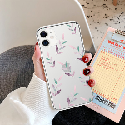 Калъф за телефон LUPWAY Cute Flowers Leaf за iPhone 13 12 11 Pro Max 12 Mini XS Max XR X 7 8 Plus SE 2020 Мек прозрачен TPU капак