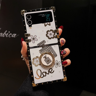 Калъф за държач за пръстени за Samsung Galaxy Z Flip 3 4 5G сгъваем капак Защитно фолио Jinsha Jade със скоба Стойка за Samsung Flip3