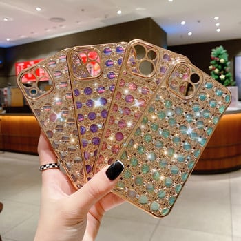 Луксозен мек силиконов диамантен калъф за iPhone 1413 11 12 Pro Max X XR XS 7 8 Plus Glitter Rhinestone Back Phone Cover funda