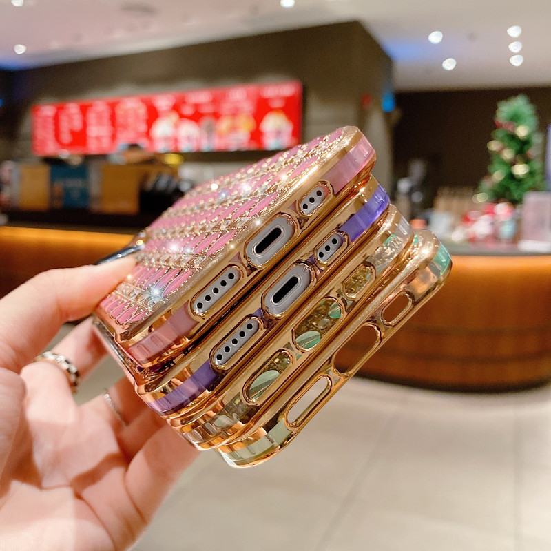 Πολυτελής θήκη διαμαντιού με κέλυφος σιλικόνης για iPhone 1413 11 12 Pro Max X XR XS 7 8 Plus Glitter Rhinestone Πίσω Κάλυμμα τηλεφώνου Funda