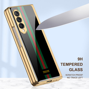 Луксозен калъф от закалено стъкло за Samsung Galaxy Z Fold 3 5G Покритие на корпуса Пластмасова рамка Твърд стъклен капак за Galaxy Z Fold3