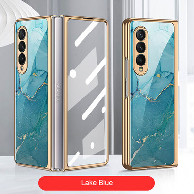 Prabangus grūdinto stiklo dėklas, skirtas Samsung Galaxy Z Fold 3 5G korpuso padengimas plastikiniu rėmu, kieto stiklo dangtelis, skirtas Galaxy Z Fold3