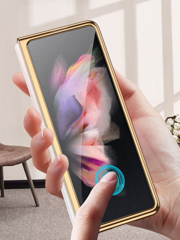 Prabangus grūdinto stiklo dėklas, skirtas Samsung Galaxy Z Fold 3 5G korpuso padengimas plastikiniu rėmu, kieto stiklo dangtelis, skirtas Galaxy Z Fold3