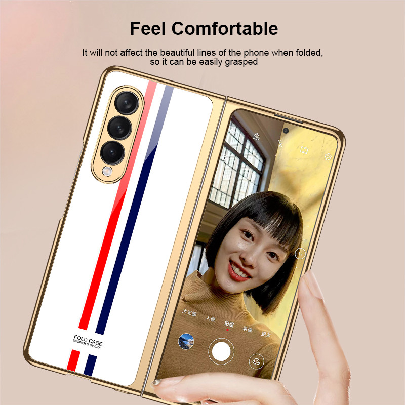 Prabangus grūdinto stiklo dėklas, skirtas Samsung Galaxy Z Fold 3 5G korpuso padengimas plastikiniu rėmu, kieto stiklo dangtelis, skirtas Galaxy Z Fold3