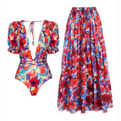 Costum de baie pentru femei 2022 costum de baie retro pentru femei Costume de baie dintr-o bucată Îmbrăcăminte de plajă cu mâneci bufante Bikini imprimat la modă de lux