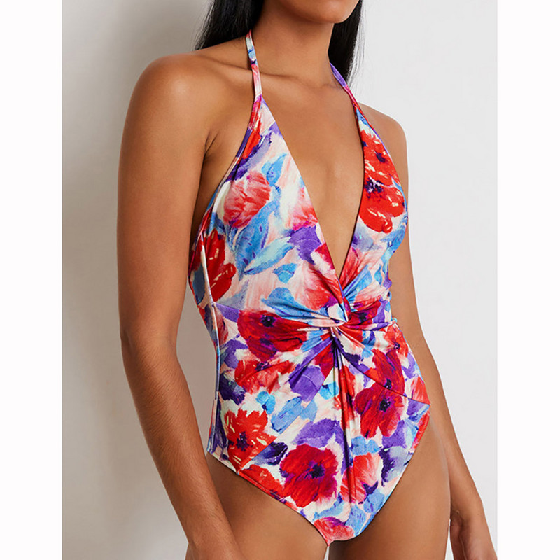 Costum de baie pentru femei 2022 costum de baie retro pentru femei Costume de baie dintr-o bucată Îmbrăcăminte de plajă cu mâneci bufante Bikini imprimat la modă de lux