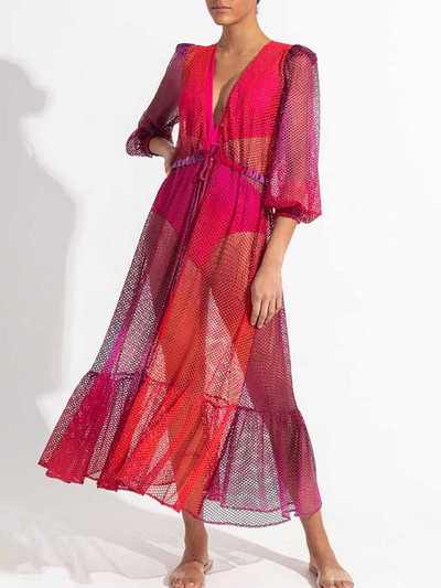 Ružičasti jednodijelni kupaći kostimi Odjeća za plažu s halterima Jednobojni izdubljeni bikiniji i pokrivala Modni kupaći kostimi dubokog v-a Ljetni bikini za kupanje