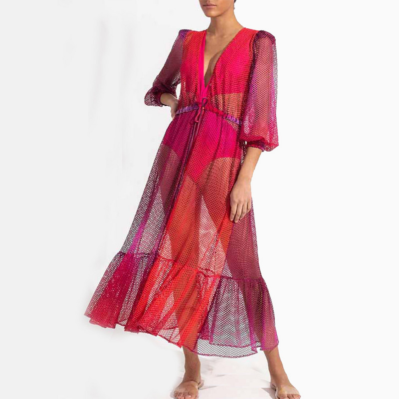 Ružičasti jednodijelni kupaći kostimi Odjeća za plažu s halterima Jednobojni izdubljeni bikiniji i pokrivala Modni kupaći kostimi dubokog v-a Ljetni bikini za kupanje