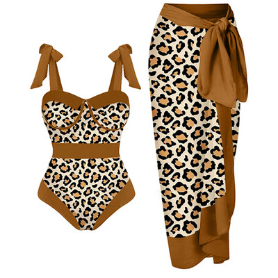 Retro moteriškas vientisas maudymosi kostiumėlis Maudymosi kostiumėlis Cover Up Retro atostogų paplūdimio suknelė Leopardo rašto sijonas vasaros banglenčių dėvėjimui maudymosi kostiumėlis