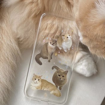 Прозрачен калъф за телефон Kawaii Orange Cat за Samsung S22 S21 Ultra S21 plus S20 S10 A21S A50 A51 A52 A72 A70 Note 9 10 20 Сладко покритие