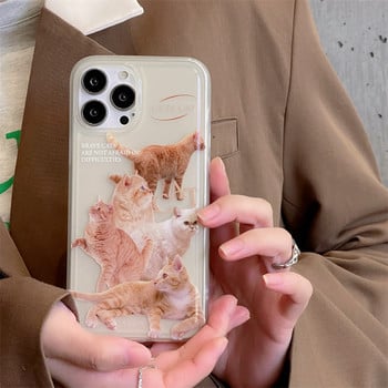 Прозрачен калъф за телефон Kawaii Orange Cat за iPhone 14 Plus 11 12 13 Pro Max Cover Силиконови сладки анимационни защитни калъфи за 14 Pro