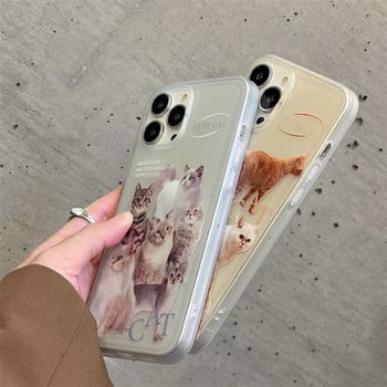 Прозрачен калъф за телефон Kawaii Orange Cat за iPhone 14 Plus 11 12 13 Pro Max Cover Силиконови сладки анимационни защитни калъфи за 14 Pro