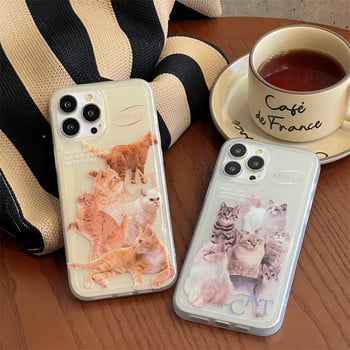 Прозрачен калъф за телефон Kawaii Orange Cat за iPhone 14 Plus 11 12 13 Pro Max Cover Силиконови сладки анимационни защитни калъфи за 14 Pro