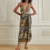 Női retro fürdőruha Deep V Leopard Print Nyaralás Strandruha Fürdőruha Szoknya Tervező fürdőruha Nyári szörföltözet