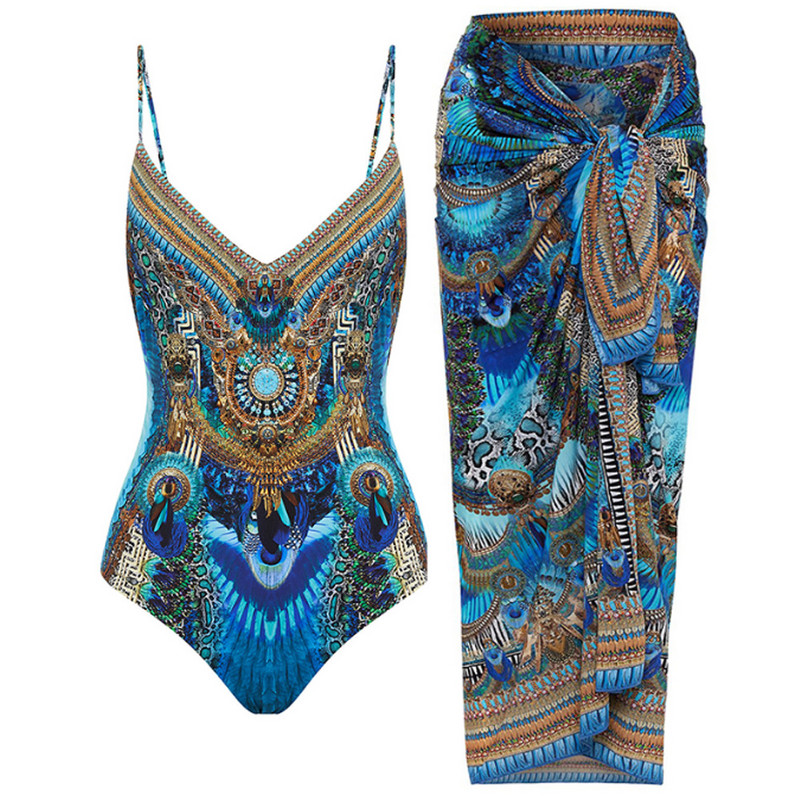 Vintage ženski jednodijelni kupaći kostim i suknja, kupaći kostim na pruge, plava ženska retro haljina za plažu, ljetna odjeća za surfanje