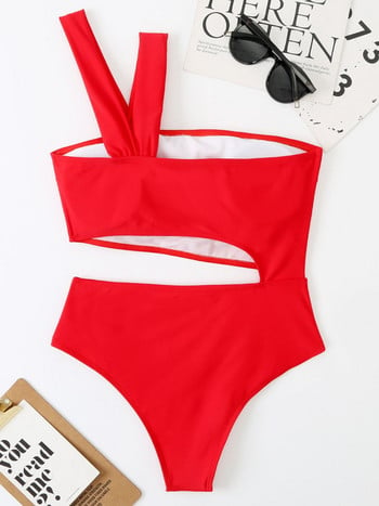 One Shoulder Sexy One Piece μαγιό Μωβ Γυναικεία Cut Out Monokini 2022 Μασίφ ψηλόμεσο κορμάκια Μαγιό