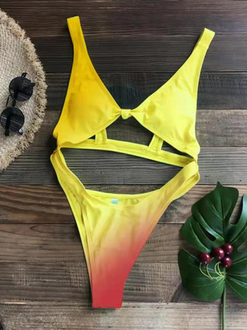 2022 New Thong Cut Out Tie Dye Yellow Push Up One Piece Μαγιό Γυναικεία μαγιό Γυναικείο μαγιό με επένδυση Μαγιό