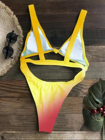 2022 New Thong Cut Out Tie Dye Yellow Push Up One Piece Μαγιό Γυναικεία μαγιό Γυναικείο μαγιό με επένδυση Μαγιό