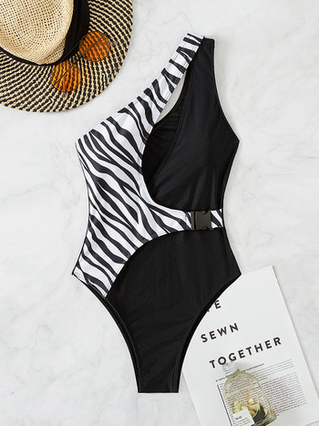 One Shoulder One Piece Swimsuits Zebra Stripe printed Swimwear Cut Out Γυναικείο μαγιό με αγκράφα Monokini beachwear