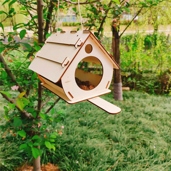 Κρεμαστός τροφοδότης πουλιών Κλουβί Εξωτερικός κήπος Αξεσουάρ κατοικίδιων προμήθειες Hummingbird Wood DIY Συναρμολόγηση Τροφοδότης Σπίτι