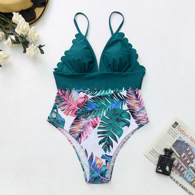2022. Ženski jednodijelni kupaći kostim s volanima, seksi duboki V podesivi kupaći kostim s printom lišća, patchwork odjeća za plažu 2XL