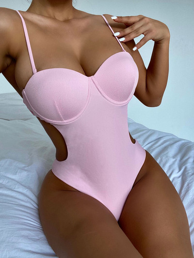 Push Up Pink One Piece Γυναικείο Μαγιό Ψηλής κοπής Push Up Μαγιό Biquinis Feminino 2023 High Cut Monokini Beachwear