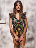 Vintage kupaći kostim Jednodijelni kupaći kostim s dubokim V-izrezom i naborima s prekrivanjem Seksi bikini set s printom Ženska ljetna odjeća za plažu bez leđa