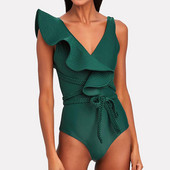 Bikini cu volane la modă Costum de baie dintr-o bucată Deep-v Imbracaminte de plajă Triunghi Biquini Costum de baie pentru femei Costum de baie de vară Costum de baie fără spate
