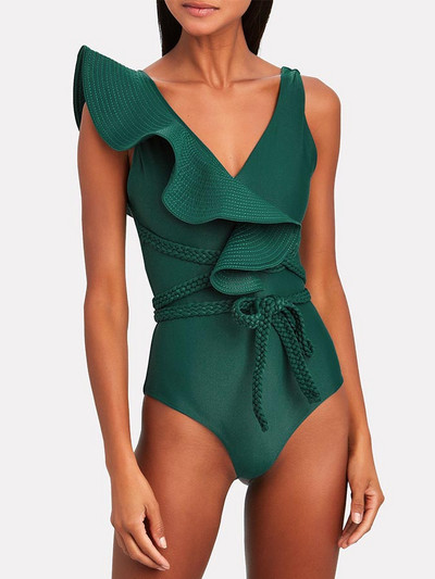 Bikini cu volane la modă Costum de baie dintr-o bucată Deep-v Imbracaminte de plajă Triunghi Biquini Costum de baie pentru femei Costum de baie de vară Costum de baie fără spate