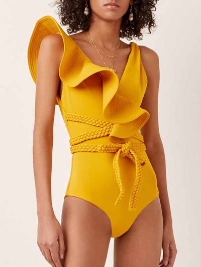 Bikini cu volane la modă Costum de baie dintr-o bucată Deep-v Imbracaminte de plajă Triunghi Biquini Costum de baie pentru femei Costum de baie de vară Costum de baie fără spate