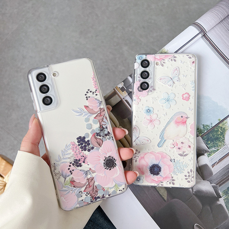 για Samsung Galaxy S23 S22 S21 S20 Ultra Plus FE 5G A53 A73 A52S A33 A72 A13 Θήκη Cute Floral Butterfly Clear Full Camera Case