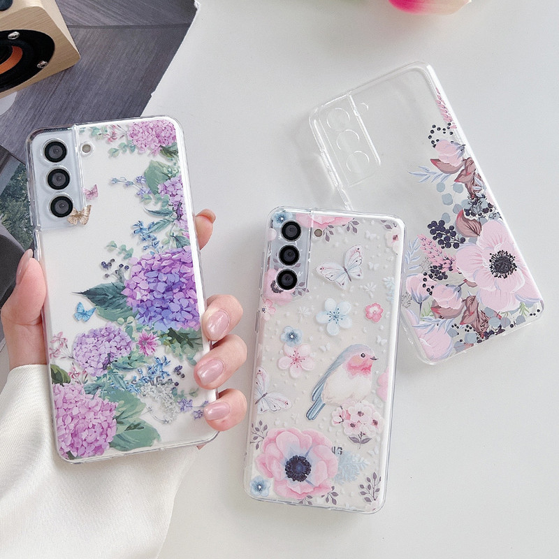 για Samsung Galaxy S23 S22 S21 S20 Ultra Plus FE 5G A53 A73 A52S A33 A72 A13 Θήκη Cute Floral Butterfly Clear Full Camera Case